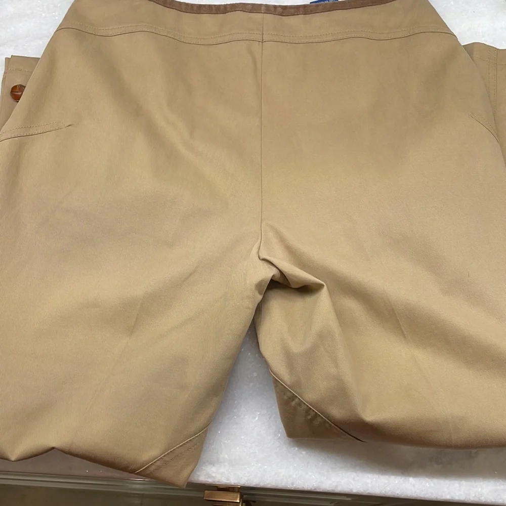 Faconnable Cotton Lycra Leather Tan Pants Sz 6 Beautifully Tailored